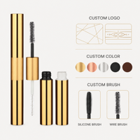 Tubes de mascara et de brillant à lèvres en aluminium double face 2-en-1 personnalisables avec logo, tubes de brillant à lèvres mats transparents avec pinceau