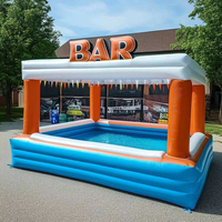 Bar flottant gonflable turquoise avec enseigne BAR, comptoir de bar gonflable avec design de toit pour plage, mer, fête estivale en plein air