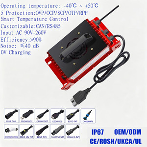 Cargador a bordo impermeable IP67 de 48 voltios y 20 amperios con carcasa de aluminio inteligente para baterías de litio Lifepo4 para carrito de golf - Product Image 1