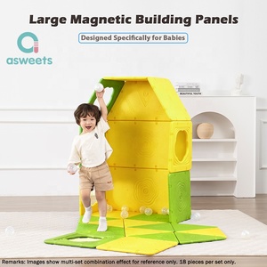 Asweets Piastrelle Magnetiche Personalizzate OEM ODM per Bambini, 18 Pezzi Grandi Pannelli da Costruzione in Schiuma EPP, Gioco Aperto per Bambini Piccoli, Giallo Verde - Product Image 3