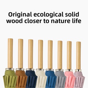 Parapluie littéraire semi-automatique à 16 os Long manche droit en bois Parapluie renforcé avec logo personnalisé couleur unie publicité - Product Image 4