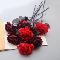 Rose artificielle gothique noire et rouge à tige unique pour Halloween, série sombre, fleur artificielle pour la décoration de la maison, vente en gros