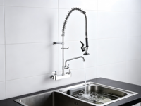 Keran Dapur Komersial Spring Pre Rinse, Terpasang di Dinding, Dua Gagang, Tugas Berat, Semprotan Tarik, Keran Mixer Wastafel Dapur