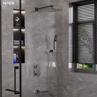 Système de pommeau de douche pluie noire avec panneau de douche carré à main Robinet de salle de bain mural caché pour appartement ou hôtel