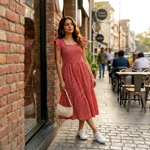 Handmade Striped Cotton Maxi <b>Dress</b> <b>Ruffle</b> Neck Puff Short Sleeve Loose Fit A-Line Breathable Boho Outfit Lightweight Flowy <b>Dress</b> - Product Image 1