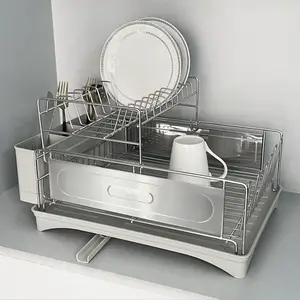 Low price Dish Drying Rack 2 Tier Dish Rack Stainless Steel with Removable Top Shelf, Utensil Holder & Drain Board