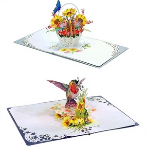 Hummingbird And Sunflower Pop Up Greeting Card For Mothers Day 3D Paper Card With <b>Matte</b> Finish Rectangle Shape - Product Image 1