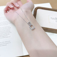 Collana con Pendente in Oro Bianco 18K con Diamanti Coltivati in Laboratorio, Anelli Quadrati con Diamanti Melee, Collane Geometriche Regolabili da Donna, Charm