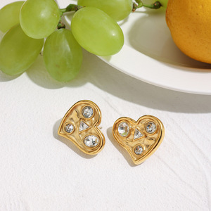 Heart Shaped <b>Stud</b> Earrings 18K Gold Plated <b>Titanium</b> Steel Bezel Set Crystal Jewelry Gift For Women - Product Image 2