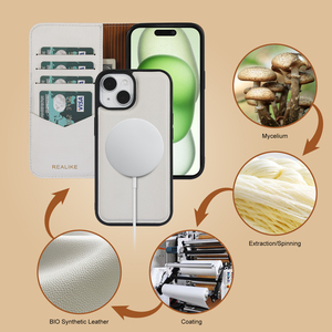 Funda de Teléfono Tipo Cartera de Cuero Vegano con Diseño de Hongo, Cubierta Magnética Desmontable 2 en 1 para iPhone 17 Pro Max, Funda Ecológica - Product Image 2