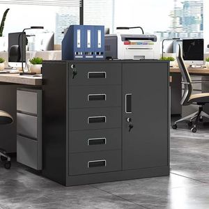 Armoire de classement murale en acier, mobilier de bureau sécurisé, <span class=keywords><strong>casier</strong></span> en acier à 1 porte, armoire basse à <span class=keywords><strong>5</strong></span> <span class=keywords><strong>tiroirs</strong></span>, <span class=keywords><strong>casier</strong></span> de classement noir - Product Image 2