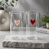 Tasse moderne en verre borosilicate résistant aux hautes températures, style Instagram, en forme de cœur, avec poignée, pour vin, lait et cola, design original