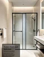Porte battante de villa ultra-mince en alliage d'aluminium noir mat avec cadre texturé et verre trempé pour intérieur, étanche, pour toilettes