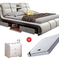 Lits de Chambre d'Hôtel de Luxe, Modernes, Dernier Design, Multifonctionnels à Massage, King Size Double, en Faux Cuir Blanc, en Promotion