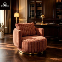Fauteuil pivotant de luxe à rayures plissées, fauteuil simple rond avec base dorée pour villa, mobilier de hall d'entrée