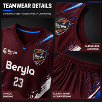 Maillot de basket personnalisé Beryla unisexe style hip-hop, sublimation, maille, sans manches, taille élastique, grande taille, séchage rapide, respirant