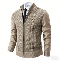 Cardigan pour homme à col montant, doublé polaire, épais, chaud pour l'hiver, en tricot, style décontracté, nouveau modèle, logo personnalisé, vente en gros OEM