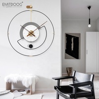 EMITDOOG-Horloges Murales à Demi-Cercle, Montres Murales Minimalistes Modernes en Métal pour le Salon, Horloges à Quartz en Bois