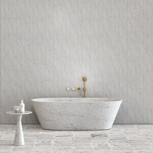 Piedistallo per lavabo a parete in marmo bianco di Carrara rettangolare moderno per alberghi con scolapiatti integrato - Product Image 3