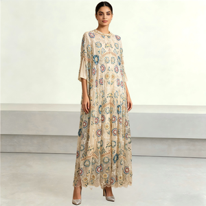 Robe Kaftan de Luxe Brodé de Paillettes Florales Personnalisée OEM ODM, Abaya Modeste Musulmane pour Mariage, Fournisseur en Gros - Product Image 1