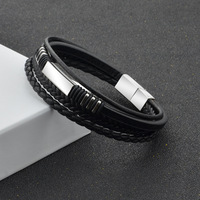 Bracelet en cuir multicouche pour hommes, Bracelet à fermoir réglable en acier inoxydable de haute qualité