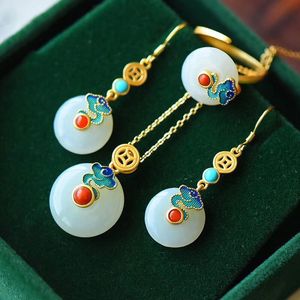 <span class=keywords><strong>Pendentif</strong></span> bouton de paix de style chinois rétro et collier en jade de Tian, ensemble simple en jade blanc pour femme - Product Image 2
