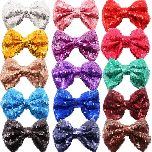 4 inch Cô Gái Tóc phụ kiện sequin Ribbon cung với Alligator Clip