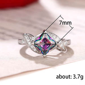 Bague de fiançailles en or blanc pour femme F1772 avec pierres latérales en diamant naturel fantaisie taille princesse - Product Image 5