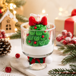 Wholesale Handmade Christmas Tree Shaped Glass <b>Cup</b> Scented Candles Holiday Gift Home Decor Soy Wax Novelty Aroma Candle in Jar - Product Image 3