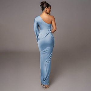 Vestido de Noche Asimétrico de Satén con un Solo Hombro, Manga Larga, Elegante, Espalda Descubierta, Largo hasta el Suelo - Product Image 3