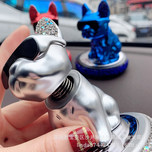 Figurine de chien sertie de diamants, parfum solide pour voiture, désodorisant avec lunettes de soleil, couleur bleu argent, pour la décoration intérieure de la voiture - Product Image 2