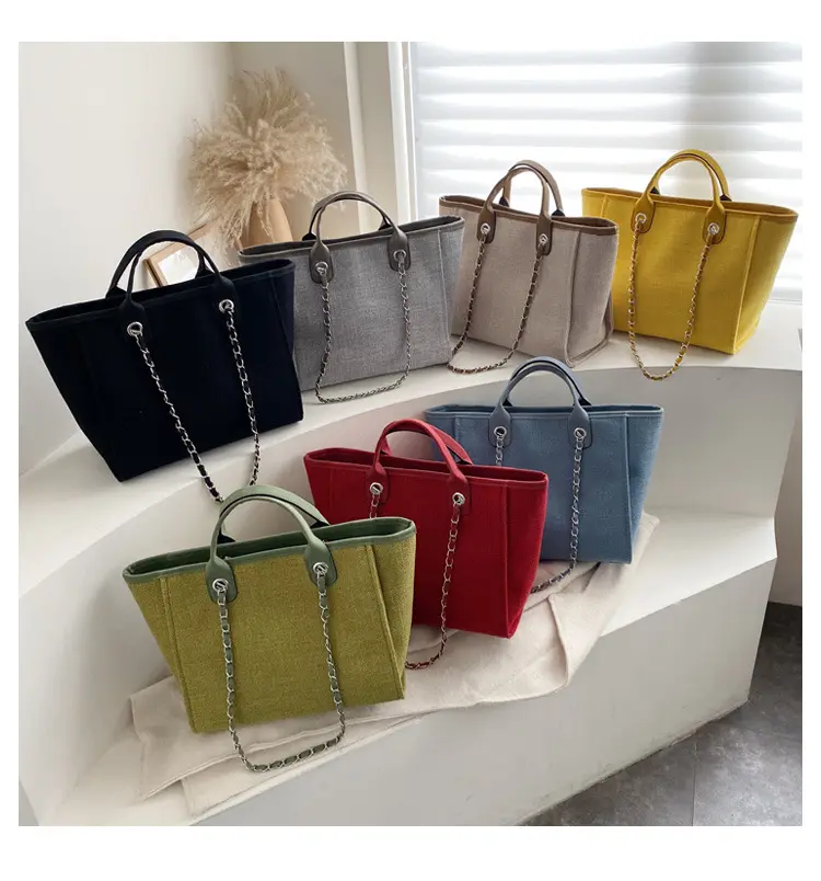 2022 New Arrival Fashion Designer Chain Tote Bag Handbags Shoulder Women Canvas Ladies Handbags Large Capacity Bag For Women