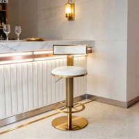 Tabouret de bar moderne de luxe en tissu et cuir avec base dorée, tabouret de bar pour la maison, la villa, l'hôtel, le bureau, le salon, le restaurant, le club