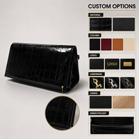 Dompet Panjang Kulit PU Hitam Model Buaya Label Pribadi Grosir, Kustomisasi Penuh, Dompet Ponsel, OEM ODM
