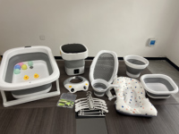 Perlengkapan Perawatan Bayi Baru Lahir Multifungsi 12-in-1 dari Bahan PP Lipat Model Patchwork, Kotak Hadiah Bayi, untuk Penggunaan di Kamar Mandi