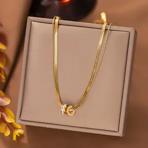 Titanium Steel Full Diamond Pendant Fashion Advanced Sense Double Layer Snake Bone Necklace