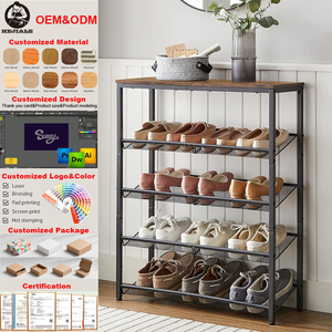 Scarpiera Ecologica Regolabile a 5 Ripiani in Legno con Scaffali in Rete e Ampio Piano Superiore per Organizzazione Scarpe - Product Image 1