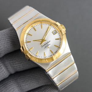 Montre pour homme Omegaes haut de gamme et luxueuse, mouvement mécanique automatique, bracelet en acier inoxydable, cadran à motif soleil doré - Product Image 2