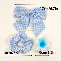 En stock : Ensemble d'accessoires capillaires bleus (nœud, chouchou, pince à fleurs) - Vente en gros usine