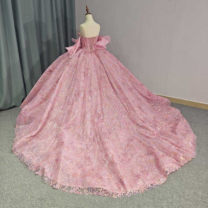 Off Shoulder Sleeveless Beaded Sequins Appliques Red Sweet 15 Quinceañera Dress WQ1539