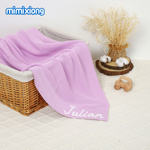 Couverture en coton tricotée pour bébé Mimixiong Oeko <span class=keywords><strong>Tex</strong></span> personnalisée avec le nom du bébé, poids lourd 400g, pour nouveau-né - Product Image 6