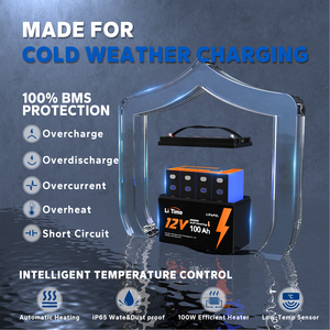 Batería LiFePO4 LiTime 12V 100Ah Grupo 31 con autocalentamiento y BMS de 100A para clima frío, RV, <span class=keywords><strong>motor</strong></span> de pesca, reemplazo de <span class=keywords><strong>AGM</strong></span> - Product Image 4