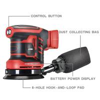 Lijadora Orbital Inalámbrica, Lijadora de 5 Pulgadas y 6 Velocidades a Batería para Madera, Metal y Pulido de Automóviles