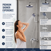 Système de douche en laiton chromé 3 voies avec pommeau pluie, douchette à main, bec de baignoire, cartouche céramique et barre coulissante pour salles de bain d'appartements et d'hôtels