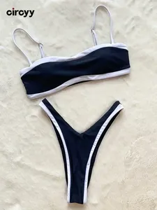 Circyy traje de baño mujer bloque Color Bikini conjunto negro blanco paneles ropa de playa de dos piezas 2025 verano Tanga bañista Sexy traje de baño - Product Image 1