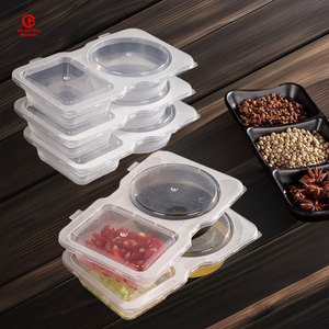 Disposable One-Time 2 Compartments Divides Food Grade Pp Dressing Box <strong>Dipping</strong> Container Mini Sauce <strong>Pots</strong> with Lid Hinged Lid - Product Image 1