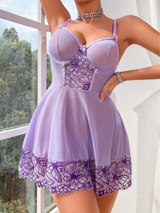 Robe de nuit à bretelles avec soutien-gorge rembourré, lingerie sexy et vêtements d'intérieur confortables pour femmes, ensemble de vêtements de nuit et de détente séduisant - Product Image 3