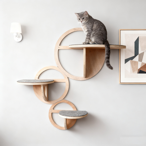 Grand condo d'arbre à chat en bois avec étagères murales, grattoir en feutre et lit confortable-Ensemble d'escalade pour chat d'intérieur moderne facile à assembler - Product Image 5