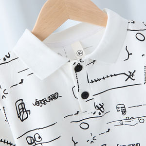 T-shirt à revers motif graffiti pour enfants, nouveau style 2026, polo à manches courtes pour garçons, haut d'été style coréen pour bébés - Product Image 4