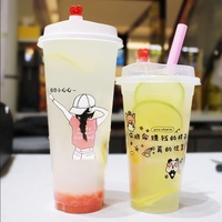 Gobelets jetables personnalisés en PP de 24 oz, transparents et givrés, pour thé au lait Boba, avec couvercle, pour boissons et aliments, diamètre 90 mm